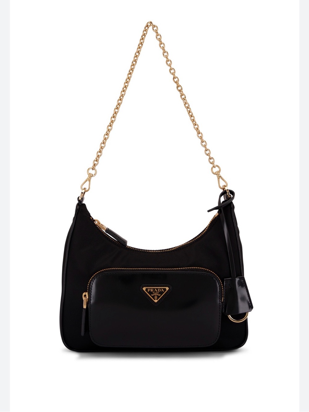 Prada Black Nylon Shoulder Bag with Gold Chain Strap